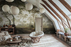 The Green Forest - Green wall mural by Rebel Walls, styled room