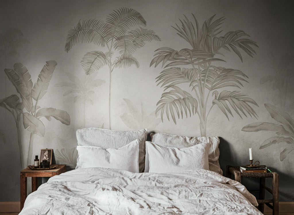 Jungle Horizon - Beige wall mural by Rebel Walls, styled room