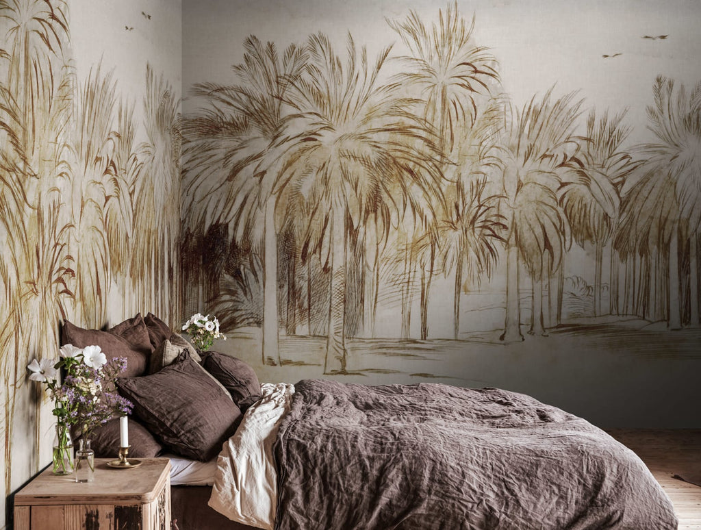 Ocean Palms - Beige wall mural by Rebel Walls, styled room