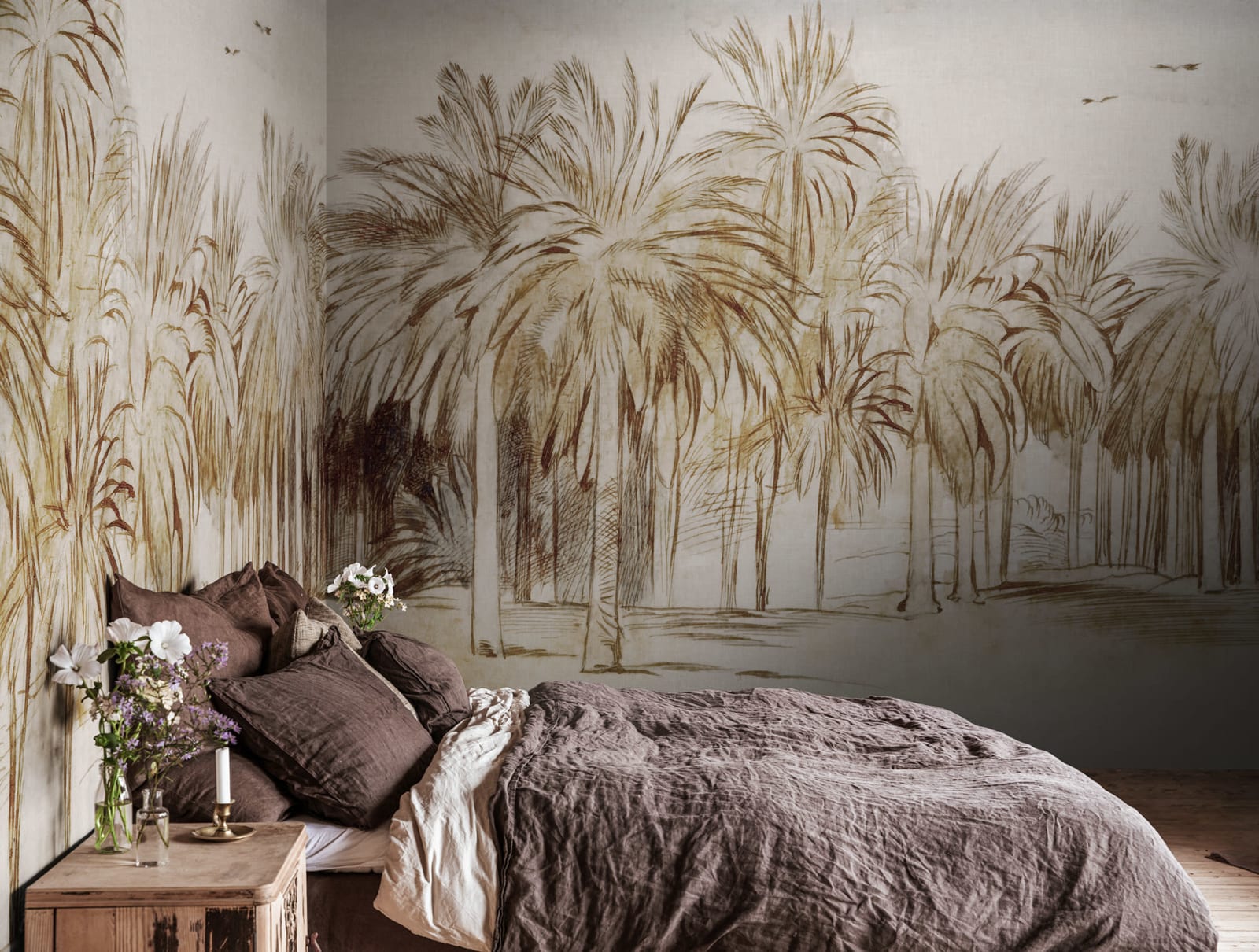 Ocean Palms - Beige wall mural by Rebel Walls, styled room