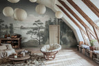 Lake View - Blue wall mural by Rebel Walls, styled room