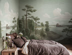 Lake View - Green wall mural by Rebel Walls, styled room