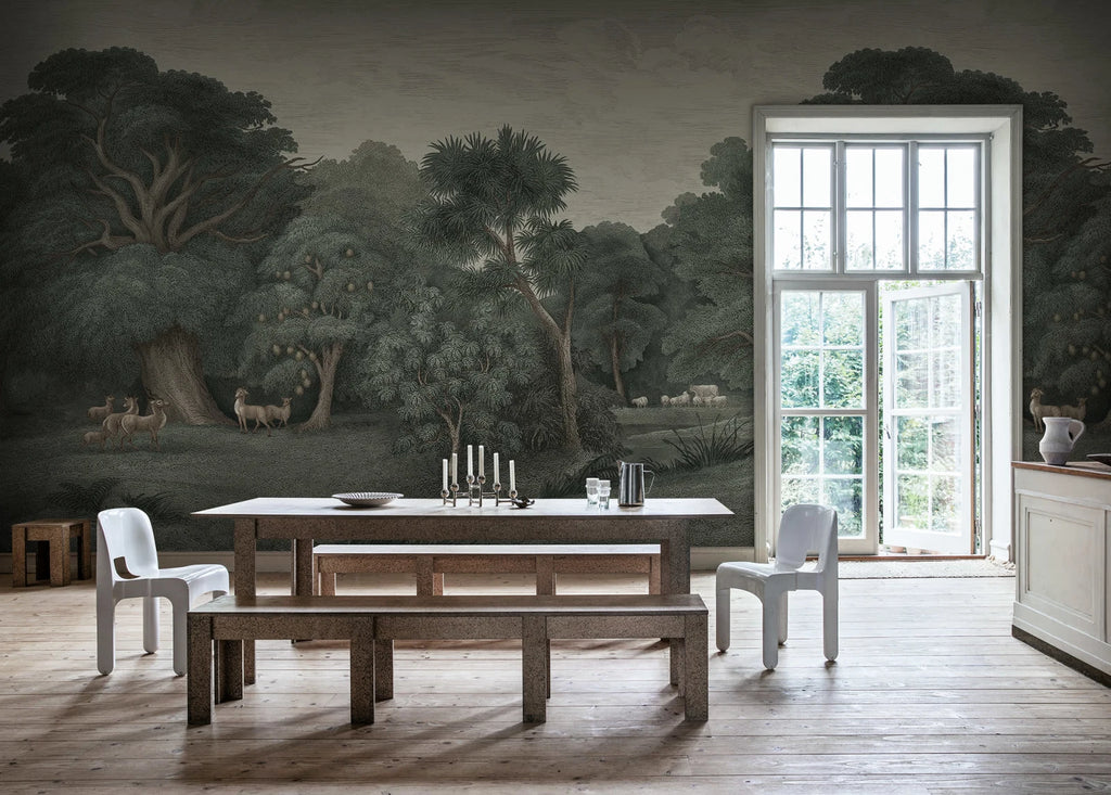 Jungle Forest - Green – Dark Tone wall mural by Rebel Walls, styled room