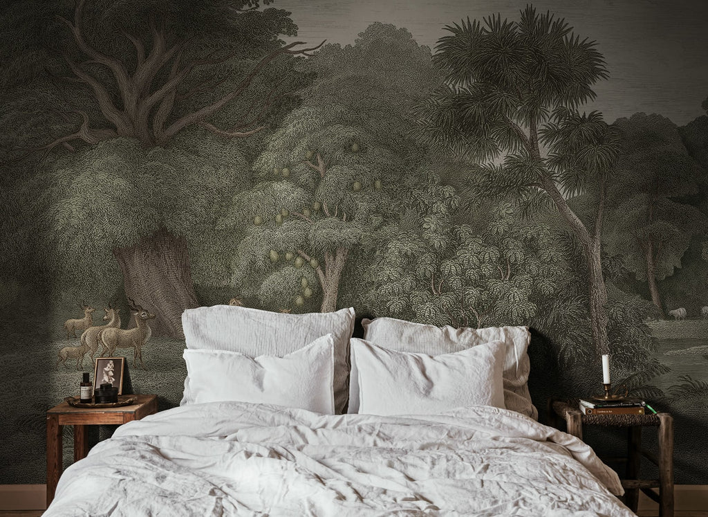 Jungle Forest - Green – Light Tone wall mural by Rebel Walls, styled room