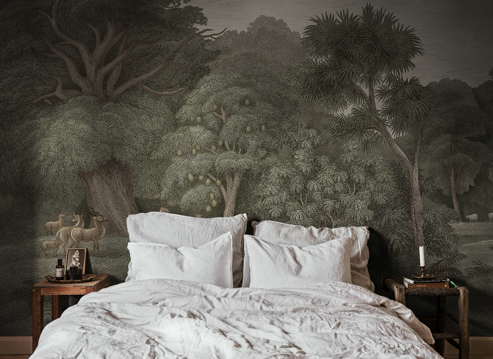 Jungle Forest - Green – Light Tone wall mural by Rebel Walls, styled room