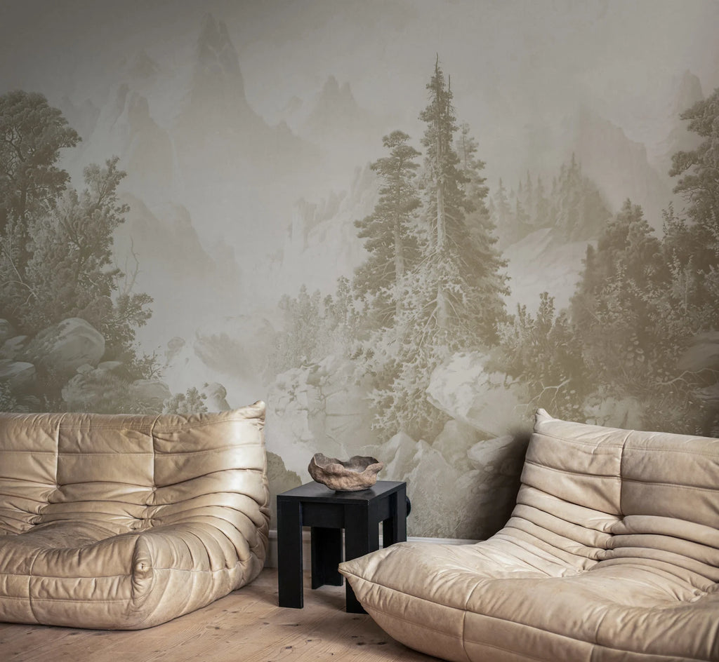 Mountain Horizon - Beige wall mural by Rebel Walls, styled room