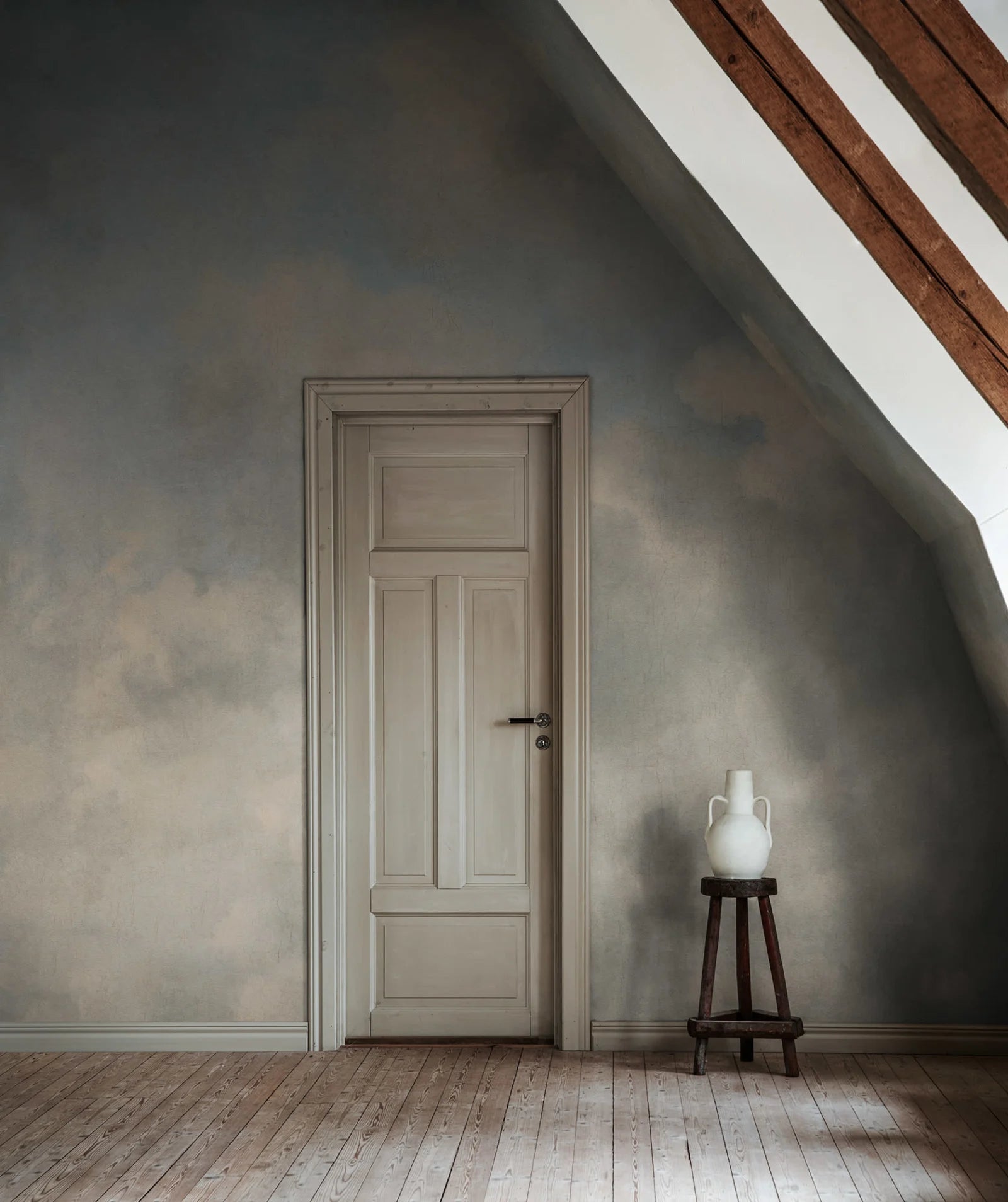 Vintage Clouds - Blue wall mural by Rebel Walls, styled room
