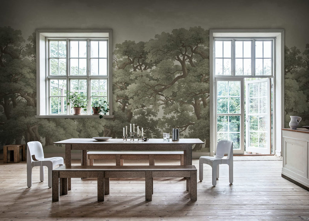 Vintage Oaks - Green – Sage Tone wall mural by Rebel Walls, styled room