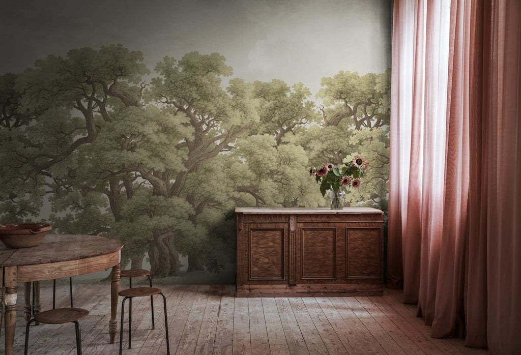 Vintage Oaks - Green – Fresh Tone wall mural by Rebel Walls, styled room