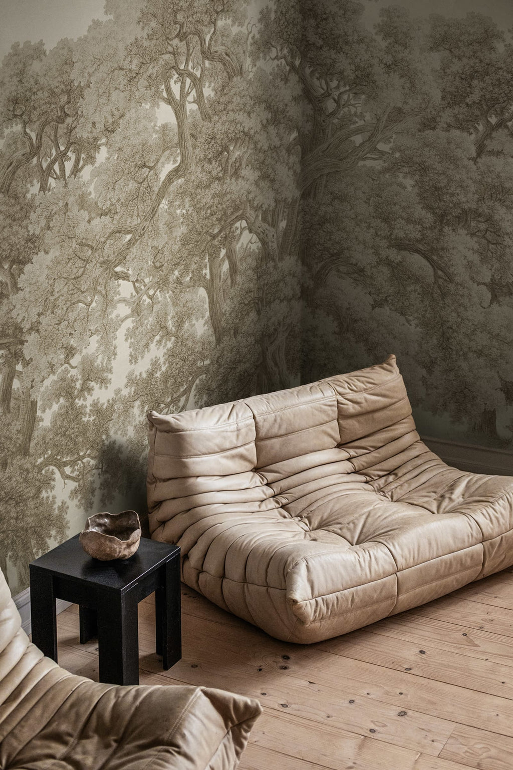 Vintage Oaks - Beige wall mural by Rebel Walls, styled room