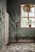 Tropical Palms - Green – Sage Tone wall mural by Rebel Walls, styled room