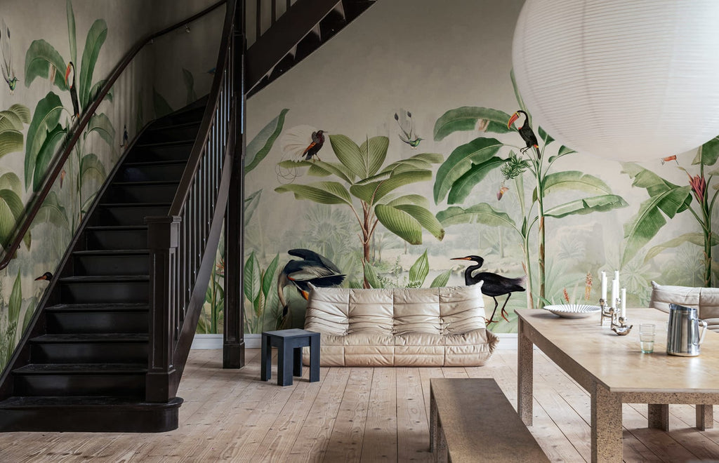 Tropical Palms - Green – Vivid Tone wall mural by Rebel Walls, styled room