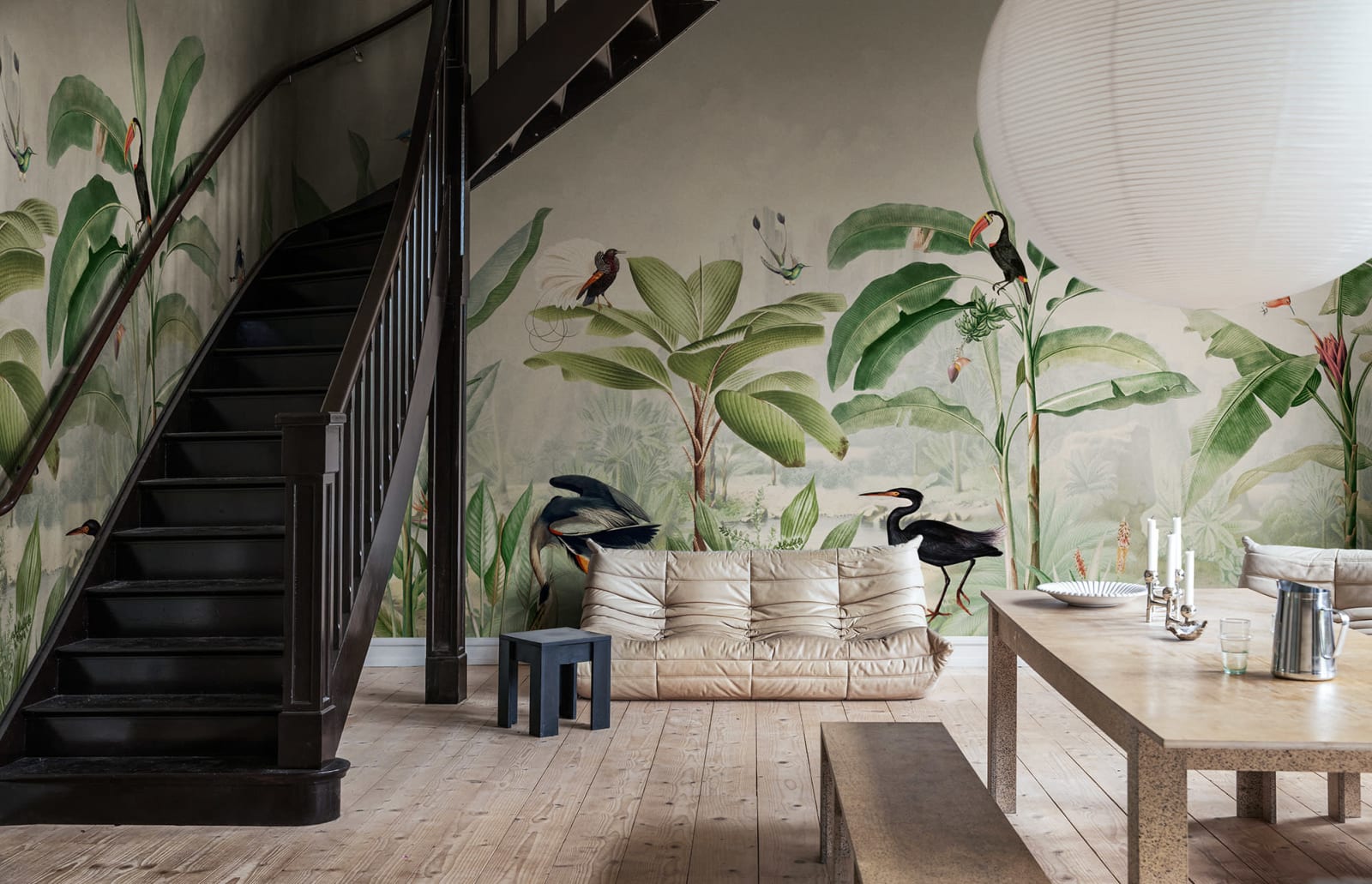 Tropical Palms - Green – Vivid Tone wall mural by Rebel Walls, styled room