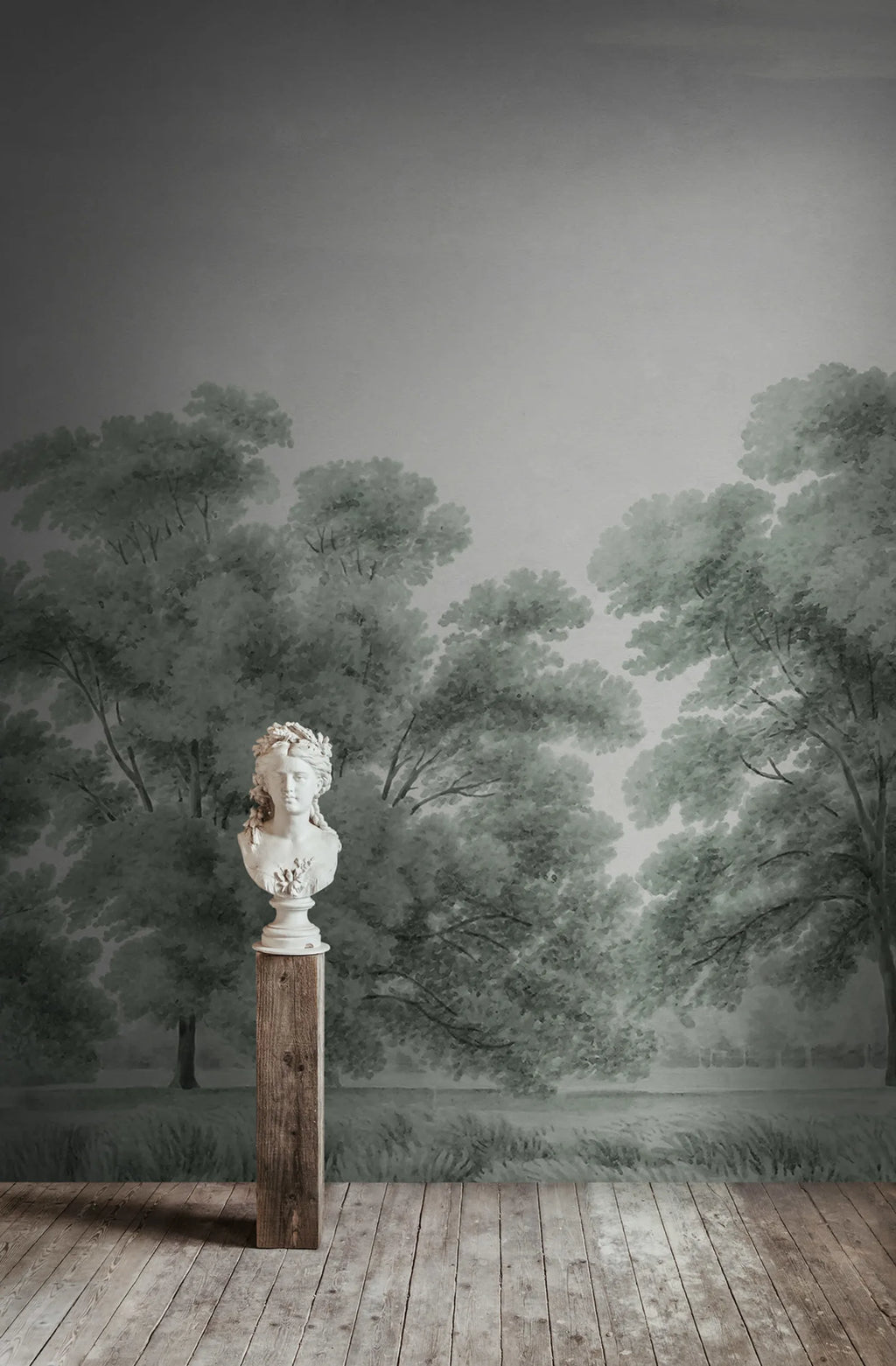 Whispering Forest - Blue wall mural by Rebel Walls, styled room