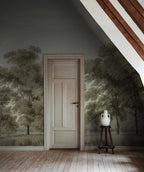 Whispering Forest - Green wall mural by Rebel Walls, styled room