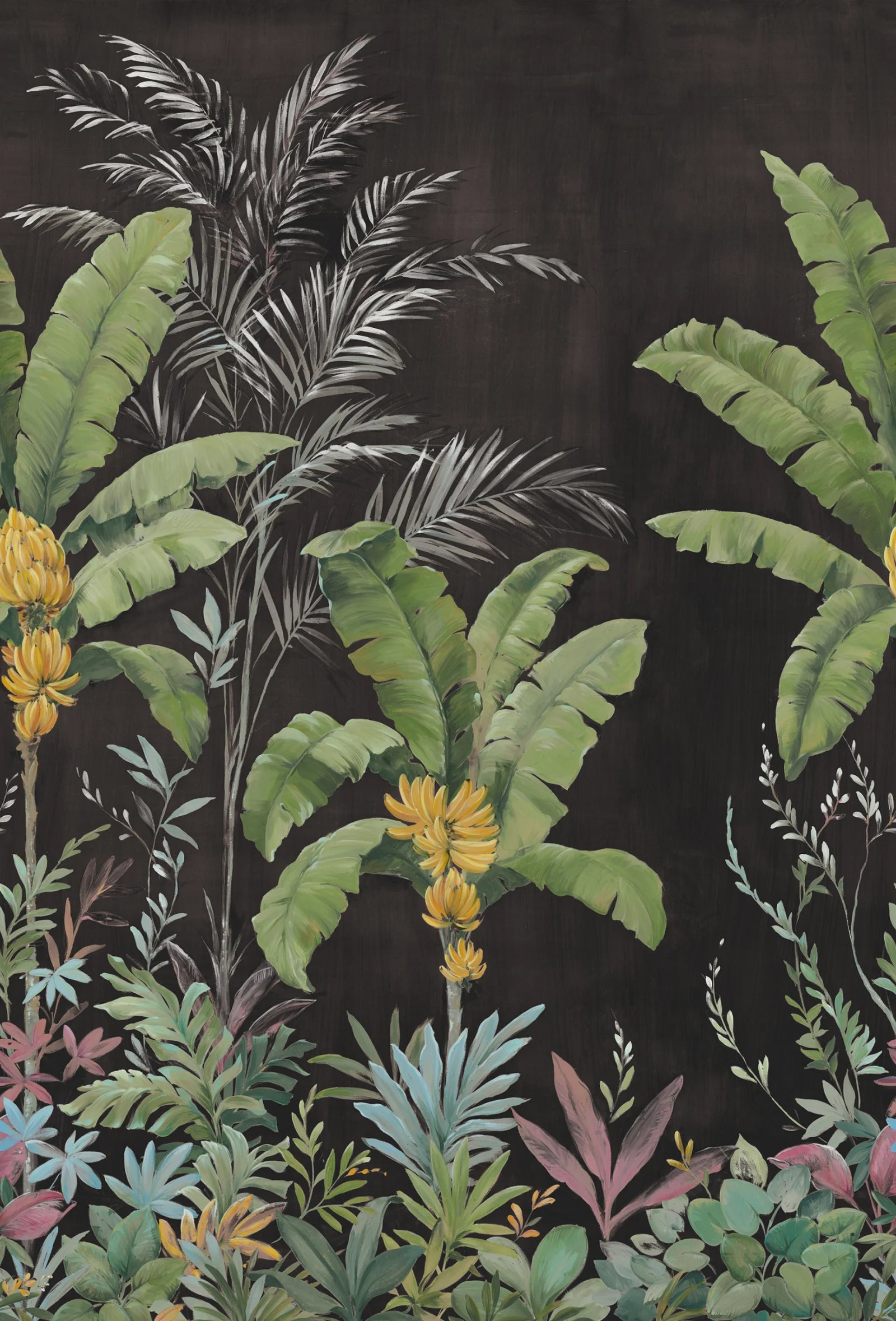 Banana Tree Jungle - Black wallpaper swatch