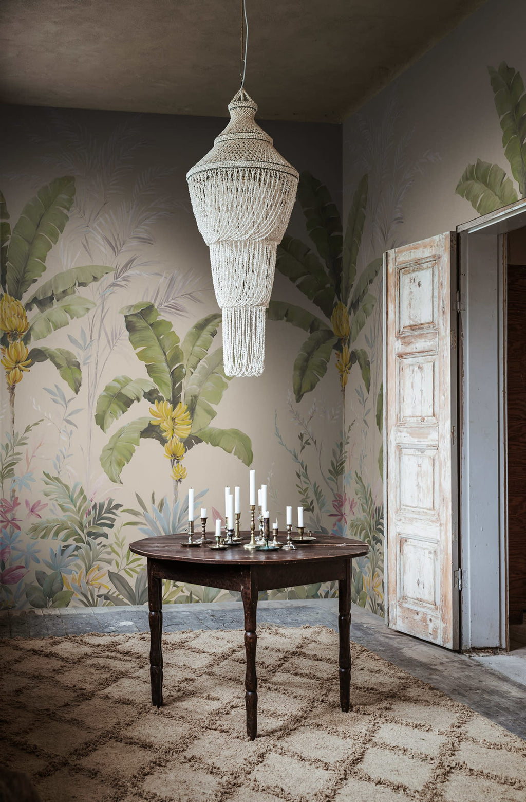 Banana Tree Jungle - Beige wall mural by Rebel Walls, styled room