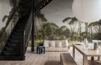 Pine Wood - Green wall mural by Rebel Walls, styled room