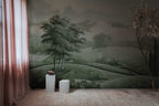 Hilltop House - Green wall mural by Rebel Walls, styled room