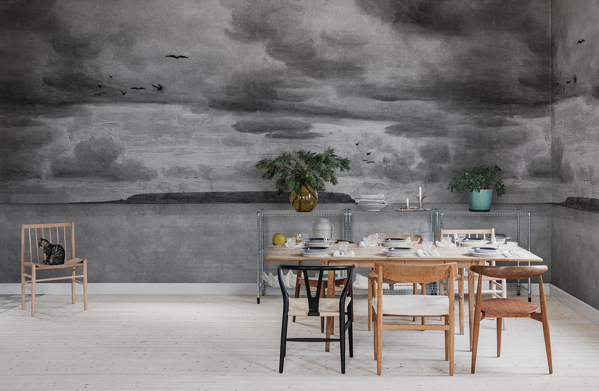 Seabirds wall mural by Rebel Walls in Charcoal, styled room