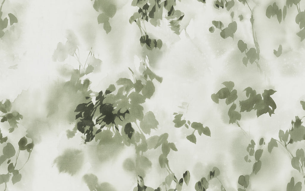 Hazy Leaves wall mural by Rebel Walls in Green, flat swatch