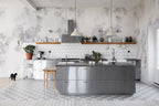 Hazy Leaves wall mural by Rebel Walls in White, styled room