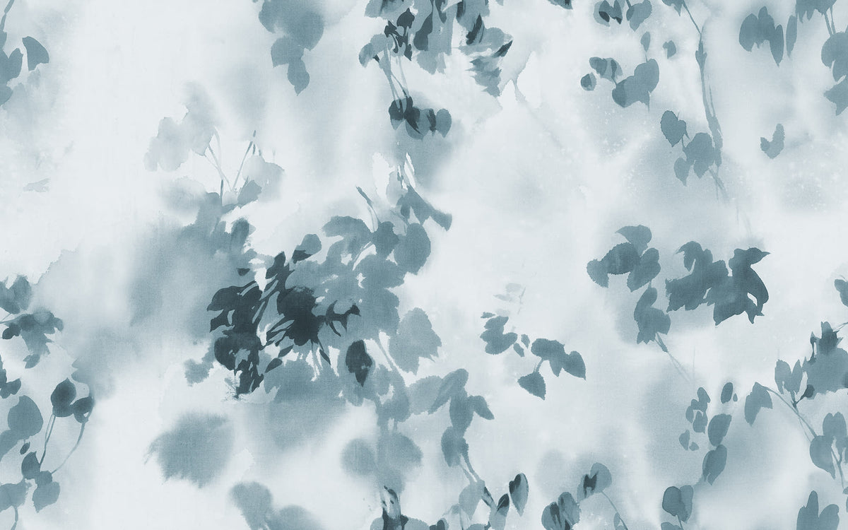 Hazy Leaves wall mural by Rebel Walls in Blue, flat swatch