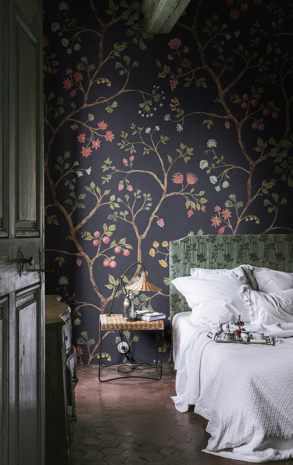 Song Tree wall mural by Rebel Walls in Black – Lush, styled room