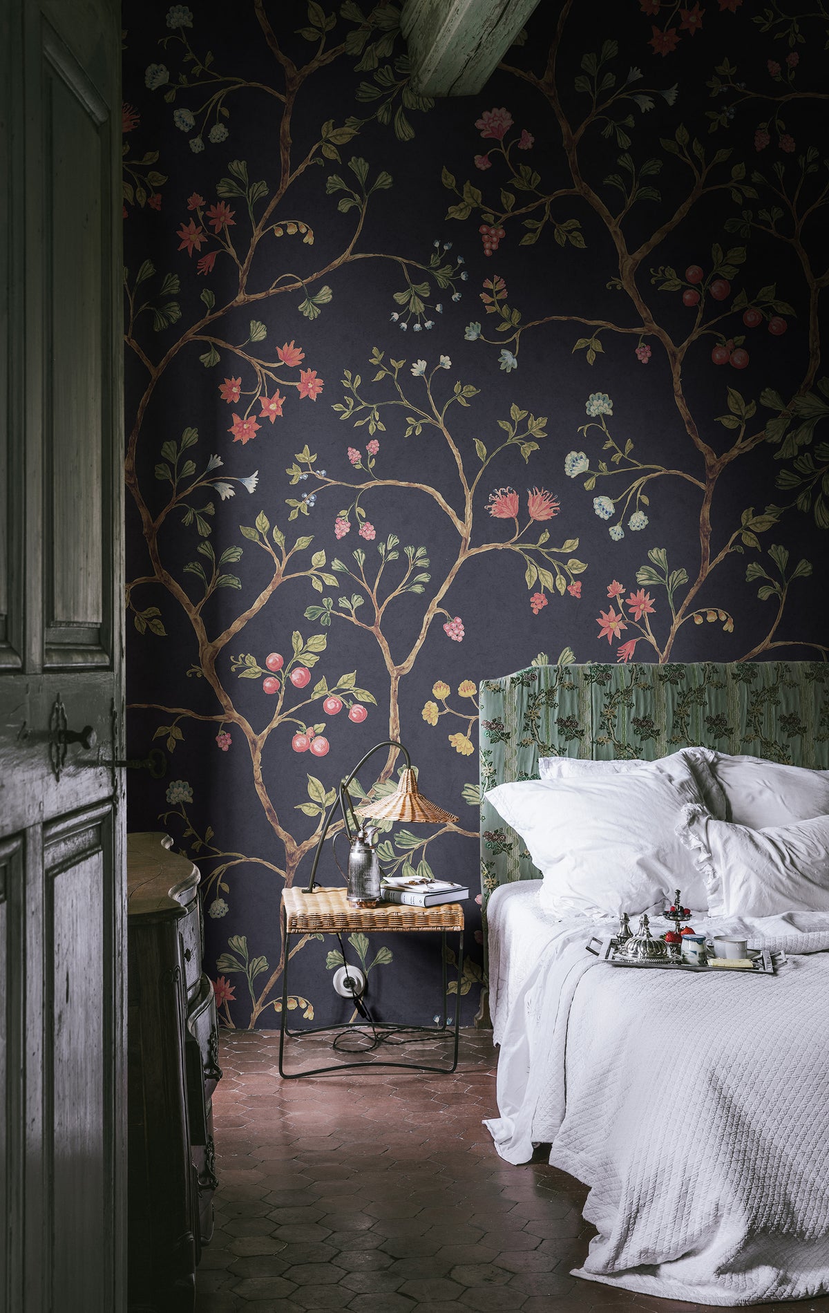 Song Tree wall mural by Rebel Walls in Black – Lush, styled room
