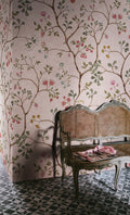 Song Tree wall mural by Rebel Walls in Pink, styled room