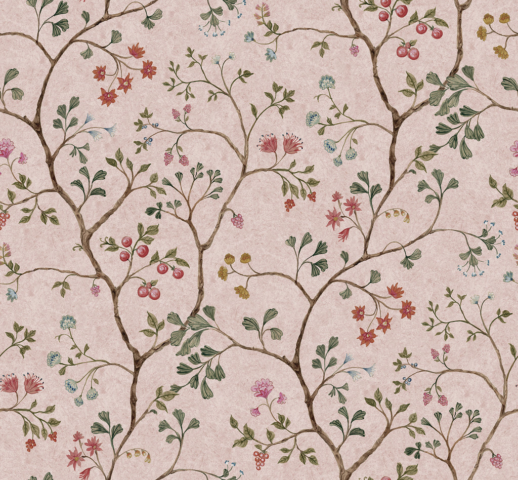 Song Tree wall mural by Rebel Walls in Pink – Pink Cherry, flat swatch