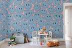 Happy Rebel wall mural by Rebel Walls in Blue – Pink Chess, styled room
