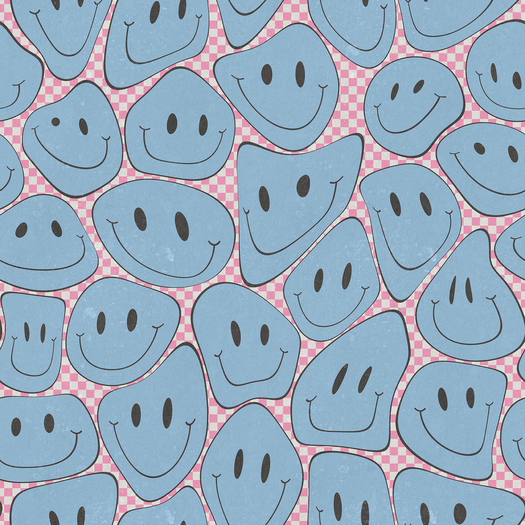 Happy Rebel wall mural by Rebel Walls in Blue – Pink Chess, flat swatch
