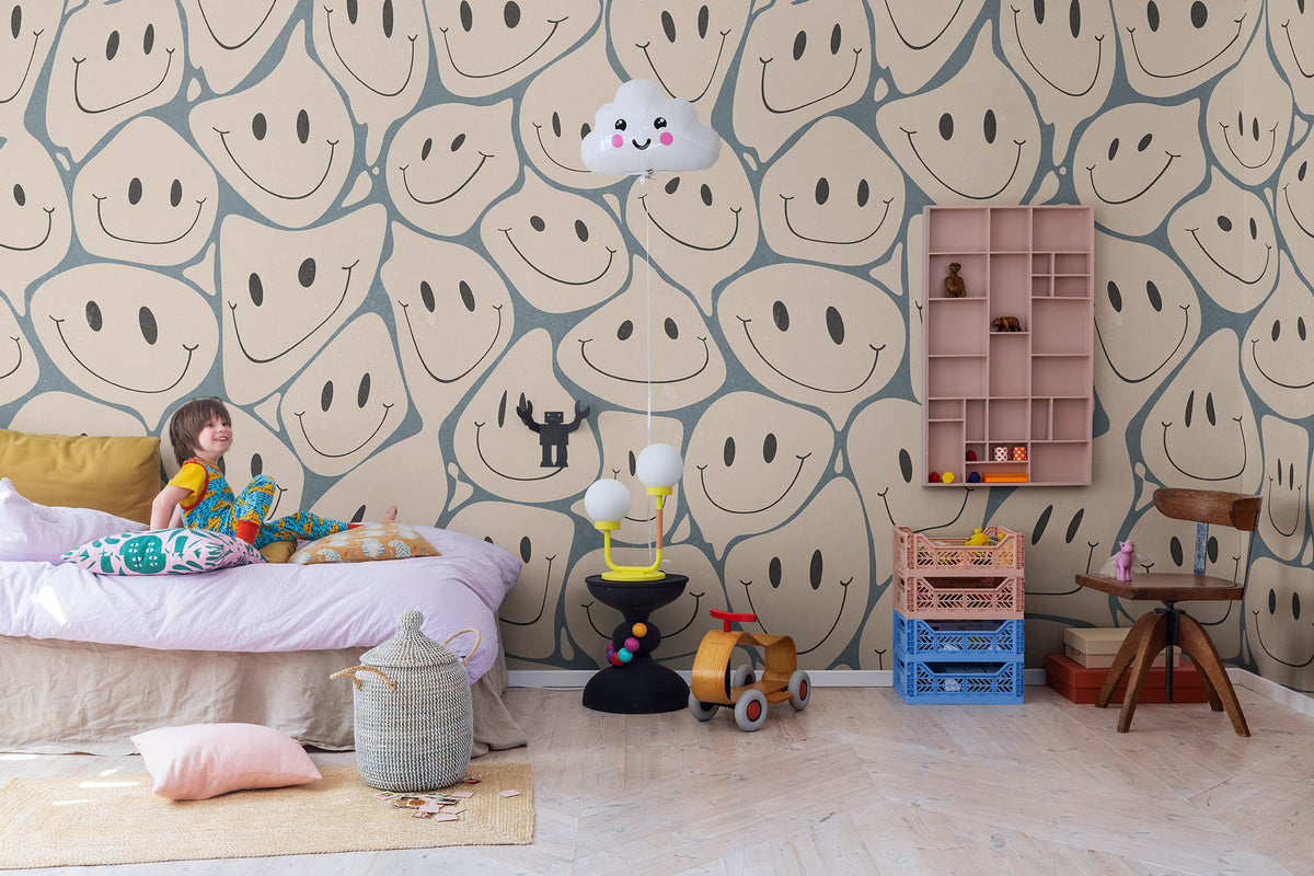 Happy Rebel wall mural by Rebel Walls in Beige – Peach, styled room