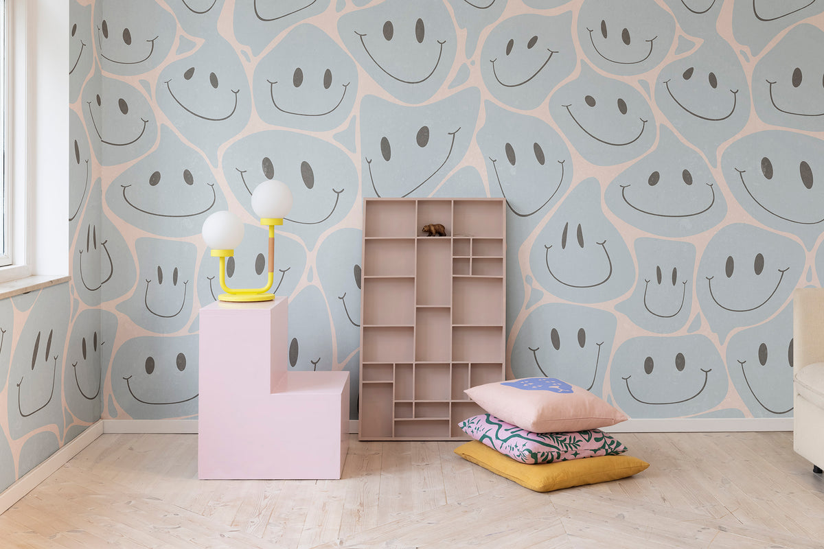 Happy Rebel wall mural by Rebel Walls in Blue – Light Blue, styled room