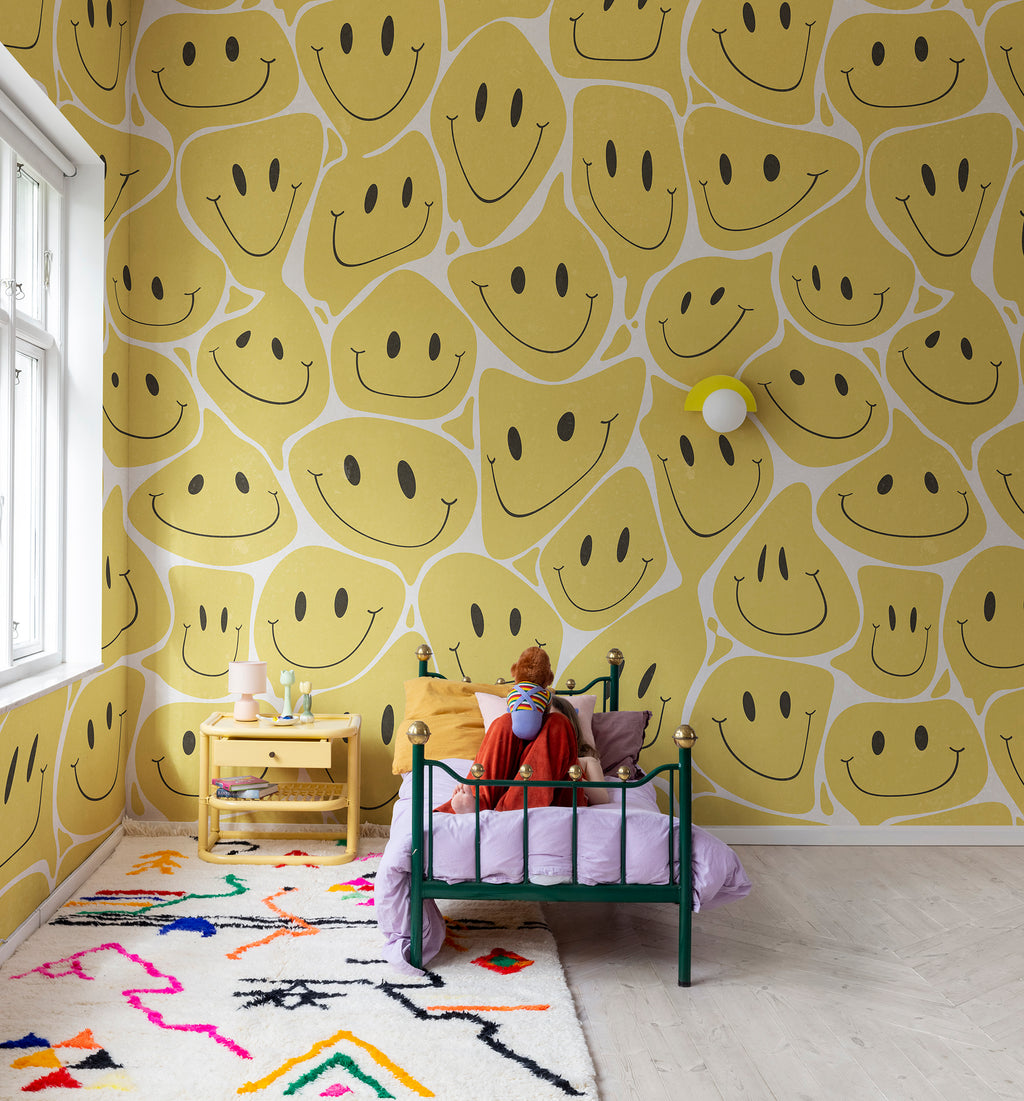 Happy Rebel wall mural by Rebel Walls in Yellow – Sunshine, styled room