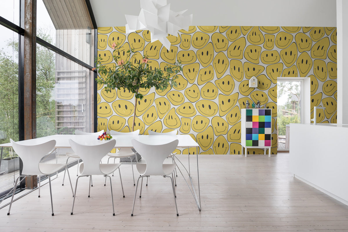 Happy Rebel wall mural by Rebel Walls in Yellow – Bright Sunshine, styled room