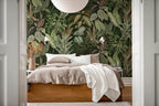 Mischievous Jungle wall mural by Rebel Walls in Green – Lush, styled room