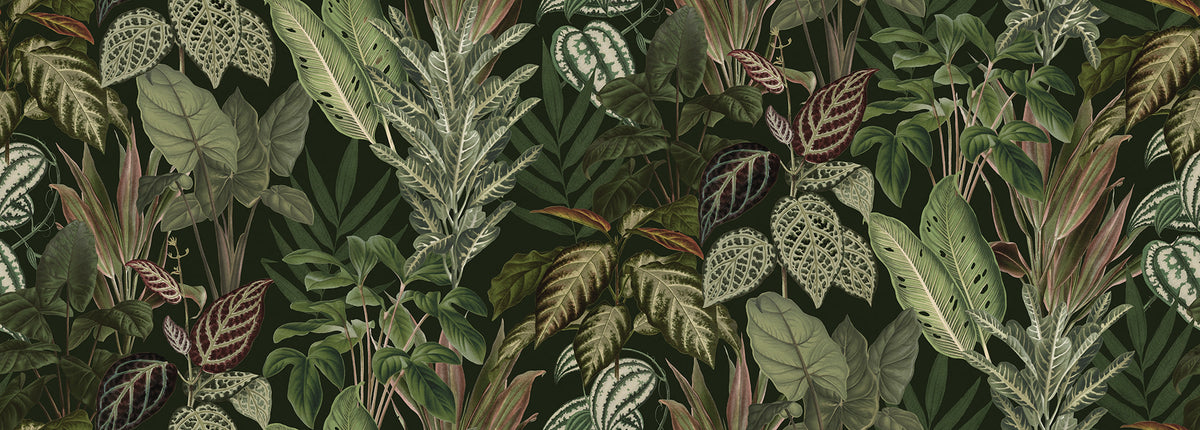 Mischievous Jungle wall mural by Rebel Walls in Green – Lush, flat swatch