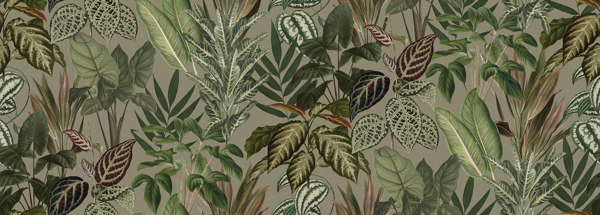 Mischievous Jungle wall mural by Rebel Walls in Green – Sand, flat swatch