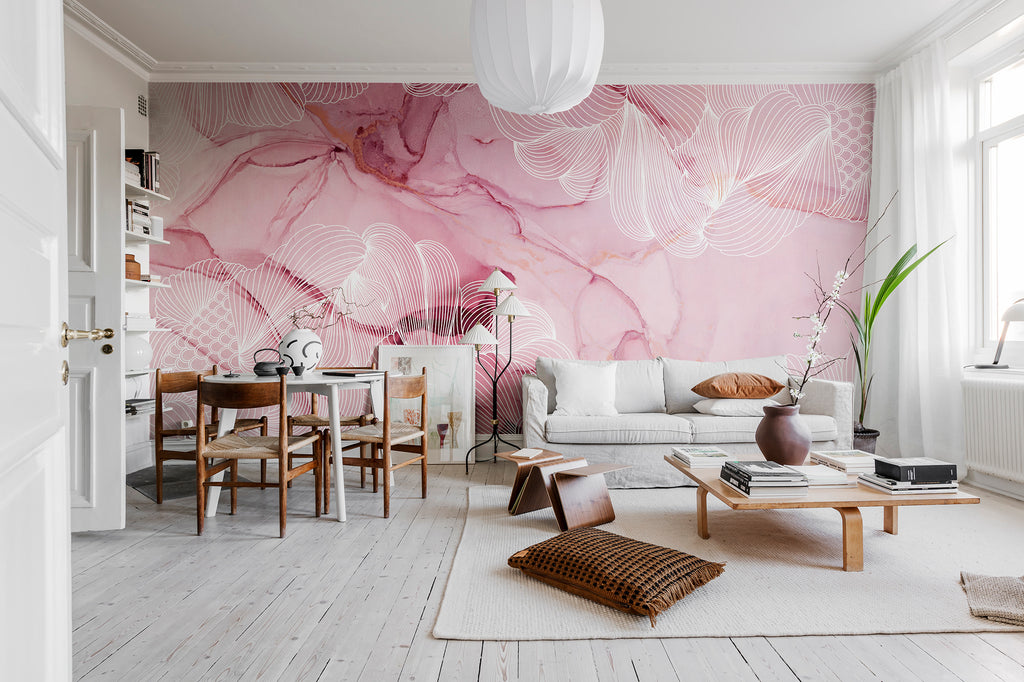 Opulence wall mural by Rebel Walls in Pink – Fuchsia, styled room