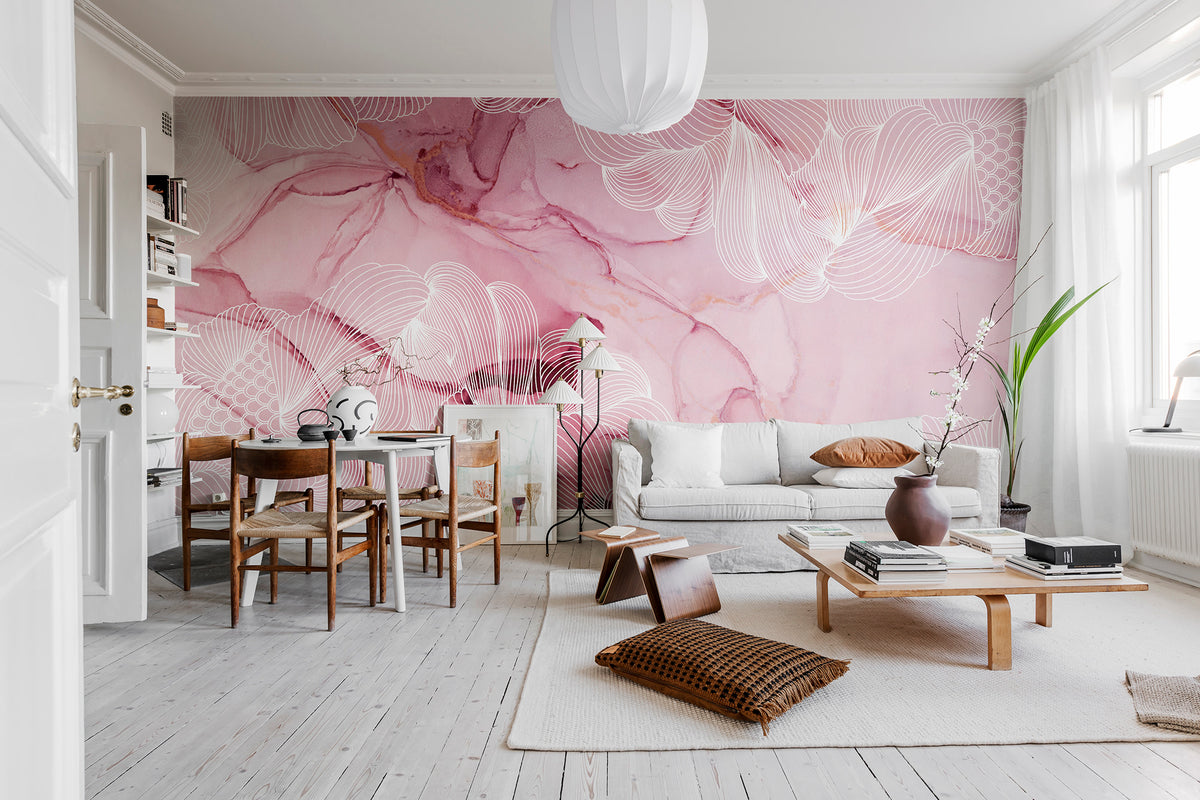 Opulence wall mural by Rebel Walls in Pink – Fuchsia, styled room