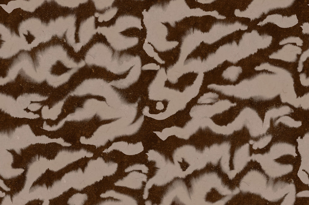 Guppy wall mural by Rebel Walls, flat panel of the brown and cream painterly ikat swirl pattern