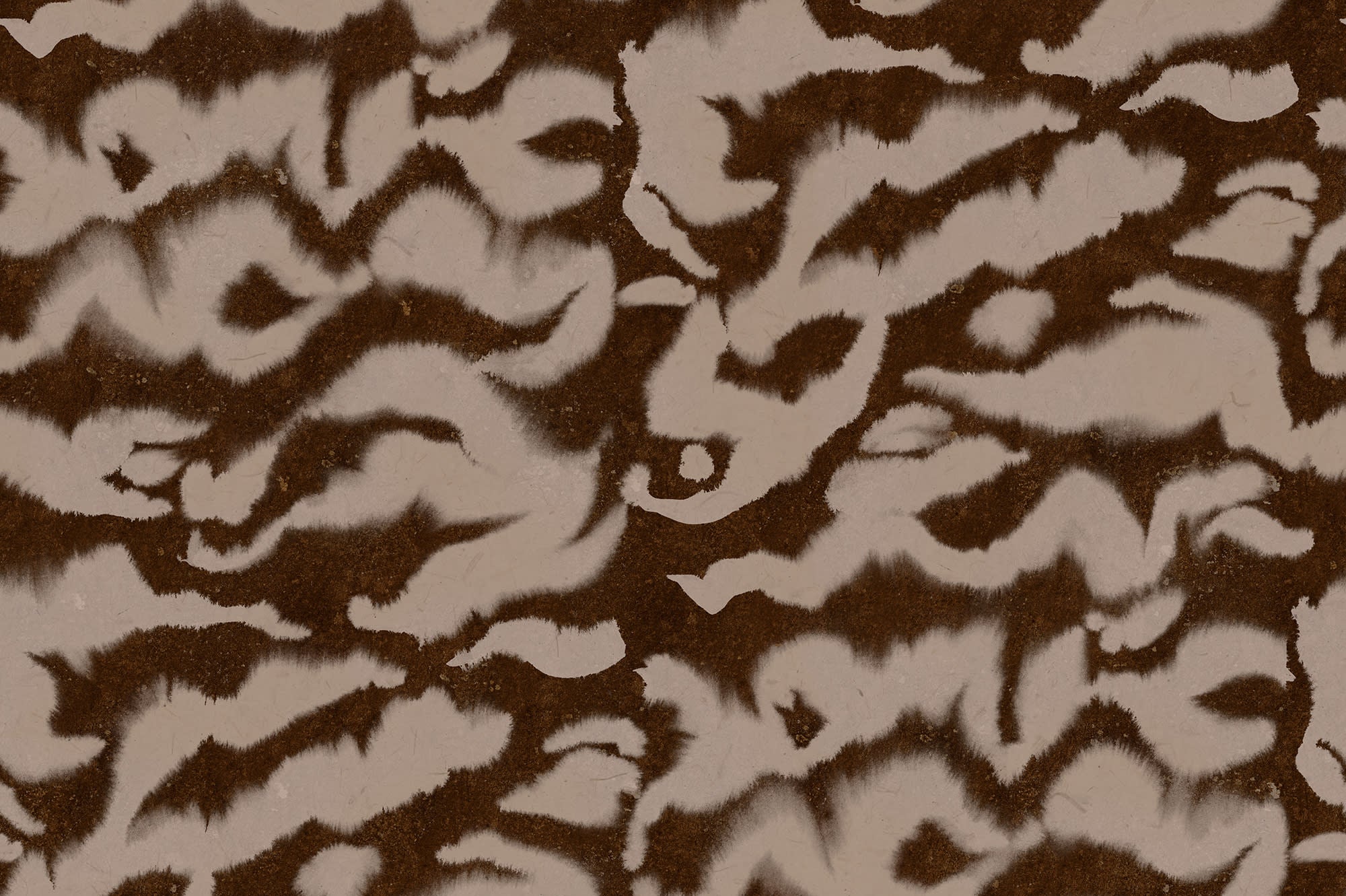 Guppy wall mural by Rebel Walls, flat panel of the brown and cream painterly ikat swirl pattern