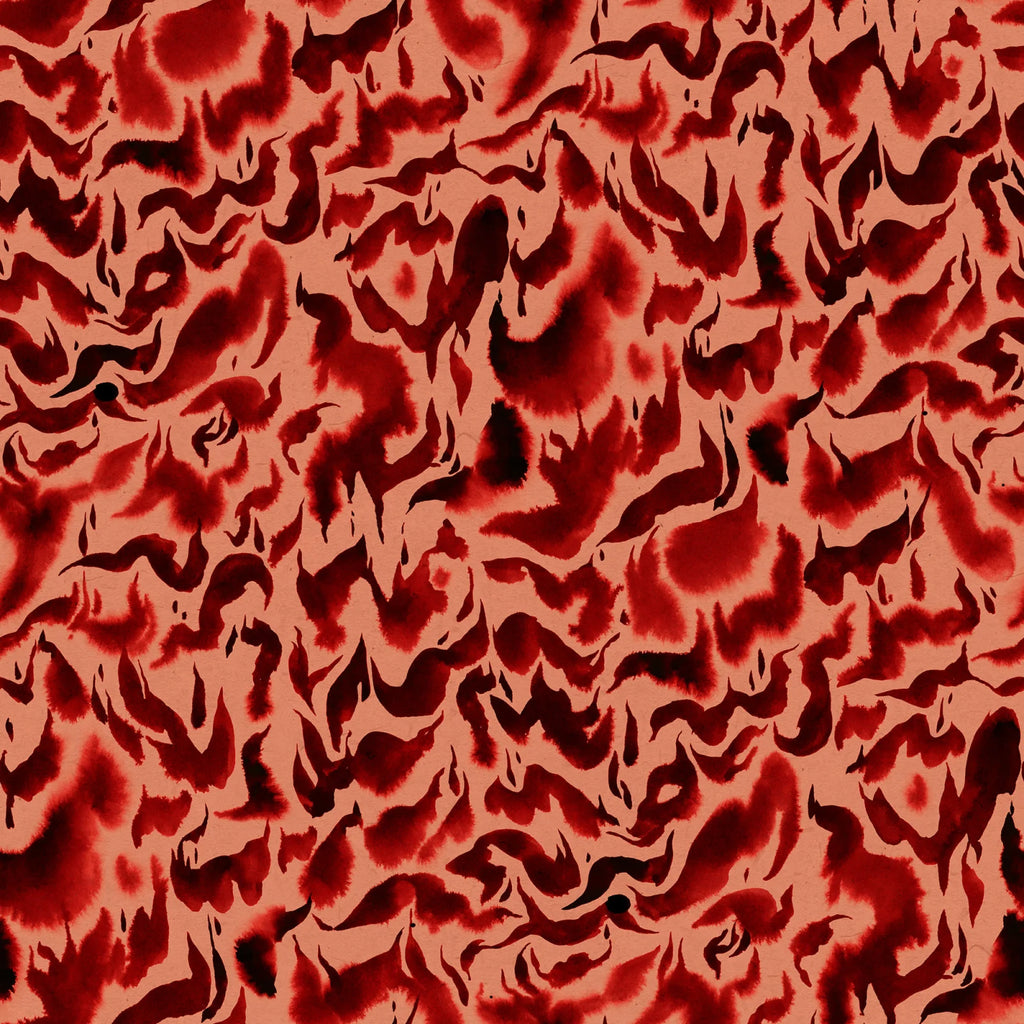 Discus Fish wall mural by Rebel Walls, flat panel of marbled watercolour swirls in deep red on coral