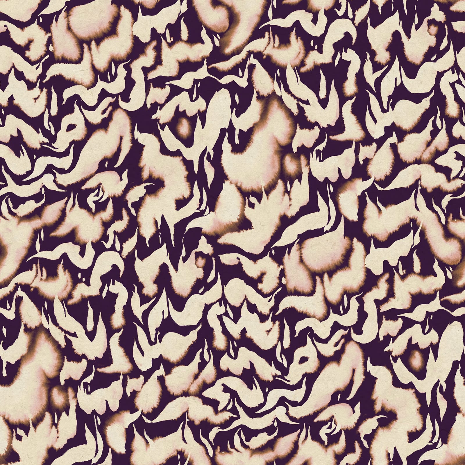 Discus Fish wall mural by Rebel Walls, flat panel of marbled watercolour swirls in cream on plum purple