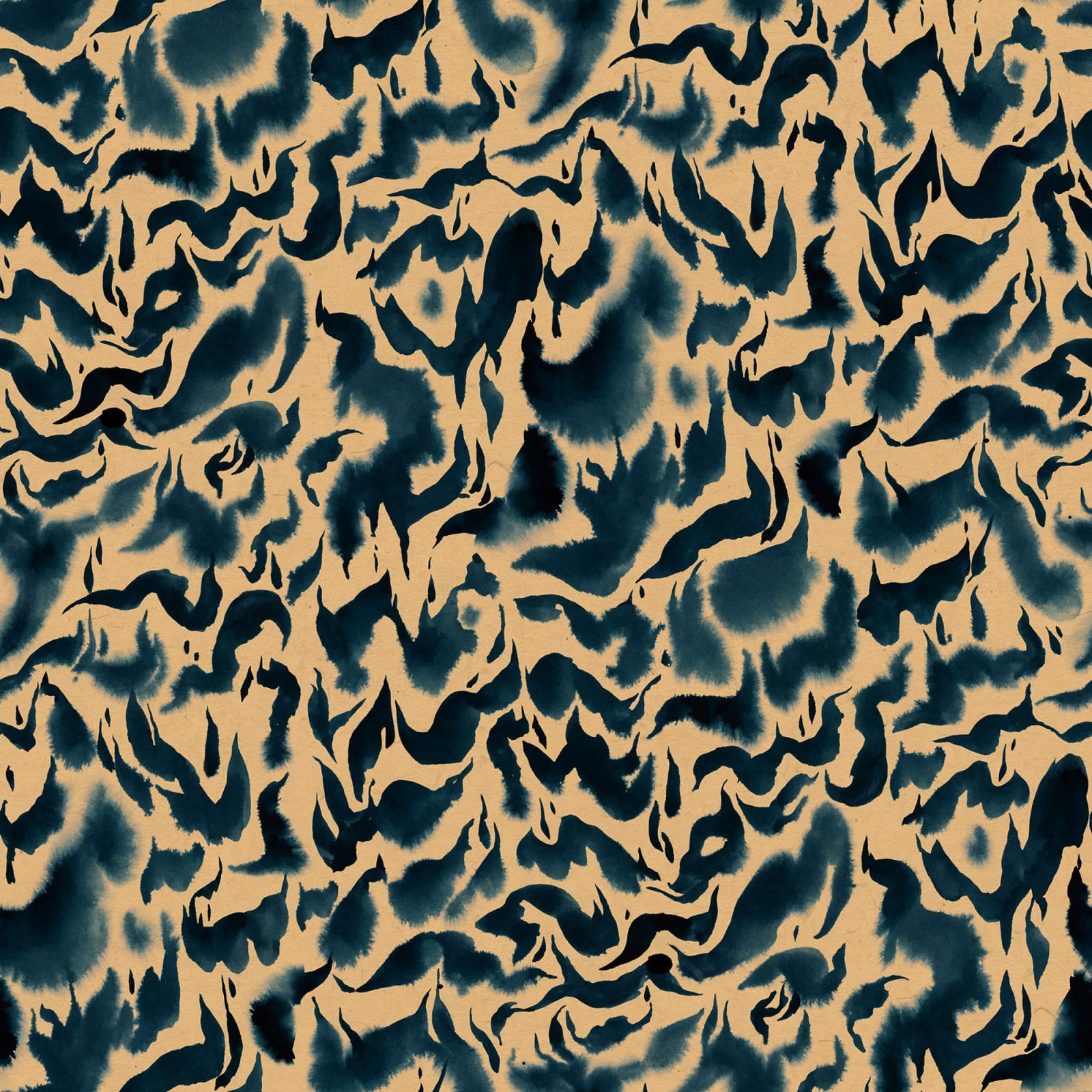 Discus Fish wall mural by Rebel Walls, flat panel of marbled watercolour swirls in navy blue on gold