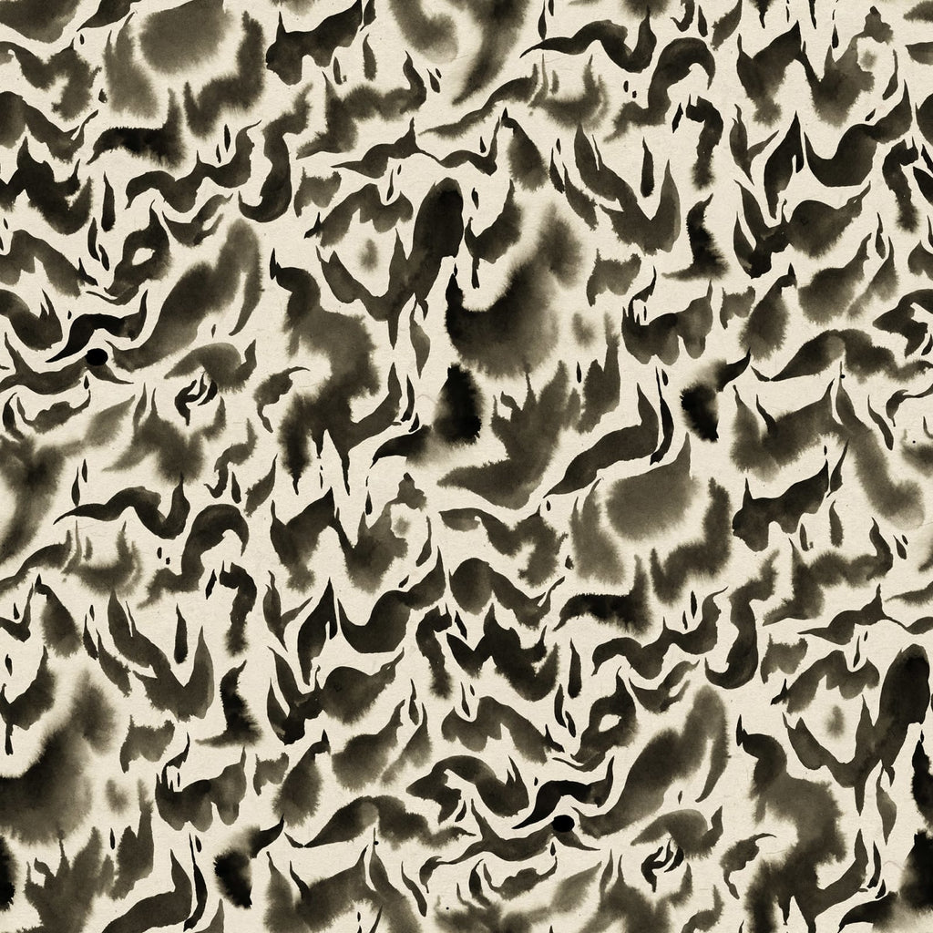 Discus Fish wall mural by Rebel Walls, flat panel of marbled watercolour swirls in black on cream