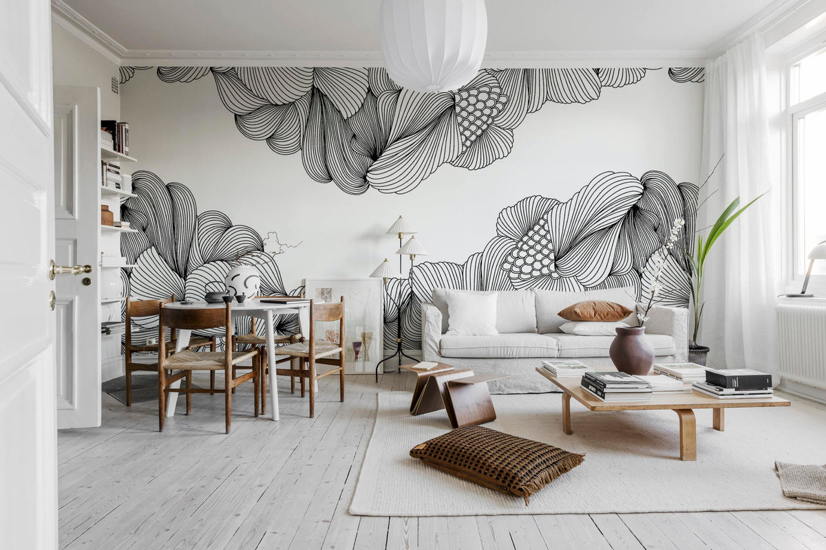 Opulence wall mural by Rebel Walls in White, styled room