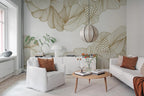 Opulence wall mural by Rebel Walls in White – Gold, styled room